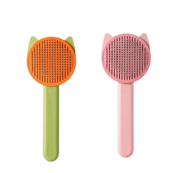 ACDANC 2Pcs Cat Brush Skin-Friendly Cat Brush for Shedding Rounded Stainless Steel Teeth Cat Grooming Supplies,Green,Ear-Shaped