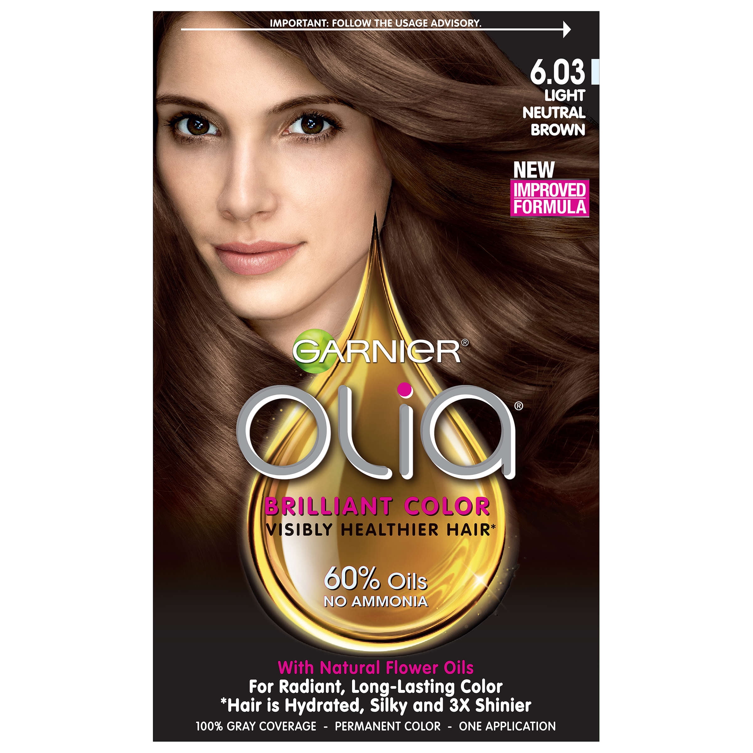 Garnier Olia Oil Powered Permanent Hair Color, 6.03 Light Neutral Brown