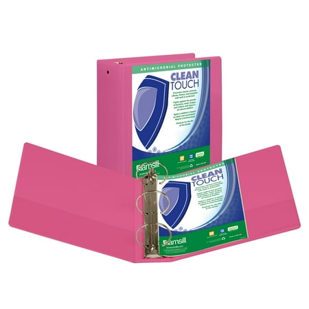 Samsill Clean Touch 4" Round Ring View Binder Protected by Antimicrobial Additive, Pink