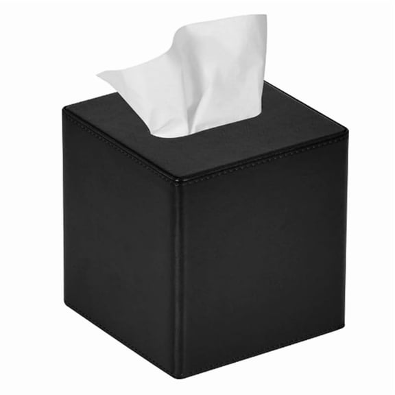 Tissue Box Cover Square PU Leather Tissue Box Holder for Dresser Bathroom Decor Black