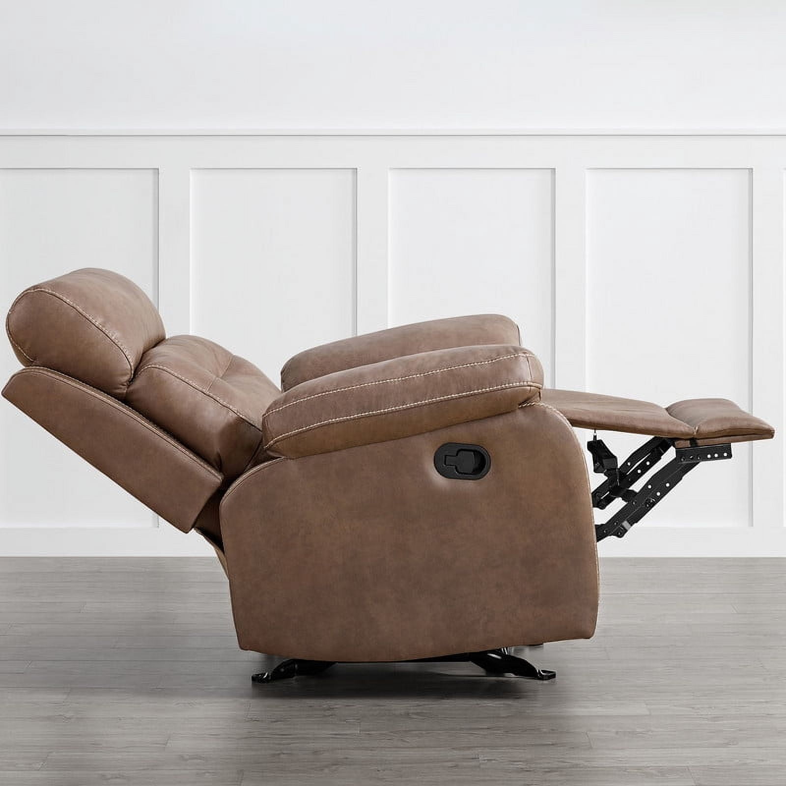 CHITA Polyfoam Wood Living Room Hassle Free Rocker Recliner Chair Saddle Brown