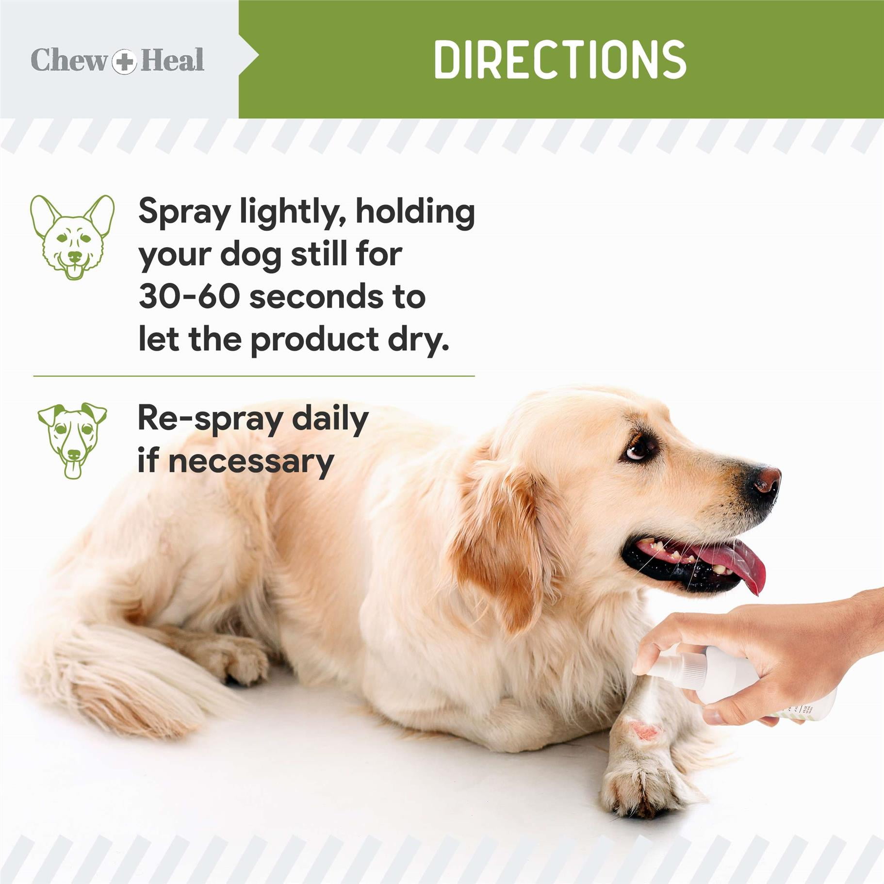Chew + Heal Pet Liquid Bandage for Dogs and Cats - 4 oz Spray with Aloe - Wound Care for Pets for Cuts, Scrapes, and Stitches