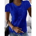 thumbnail image 3 of Camiseta De Encaje Con Cuello Redondo, Elegante Camiseta De Manga Corta Para Primavera Y Verano, Ropa De Mujer, 3 of 4