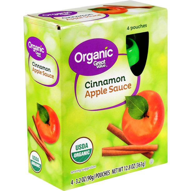 Great Value Organic Applesauce Pouches, Cinnamon, 3.2 oz, 4 Ct