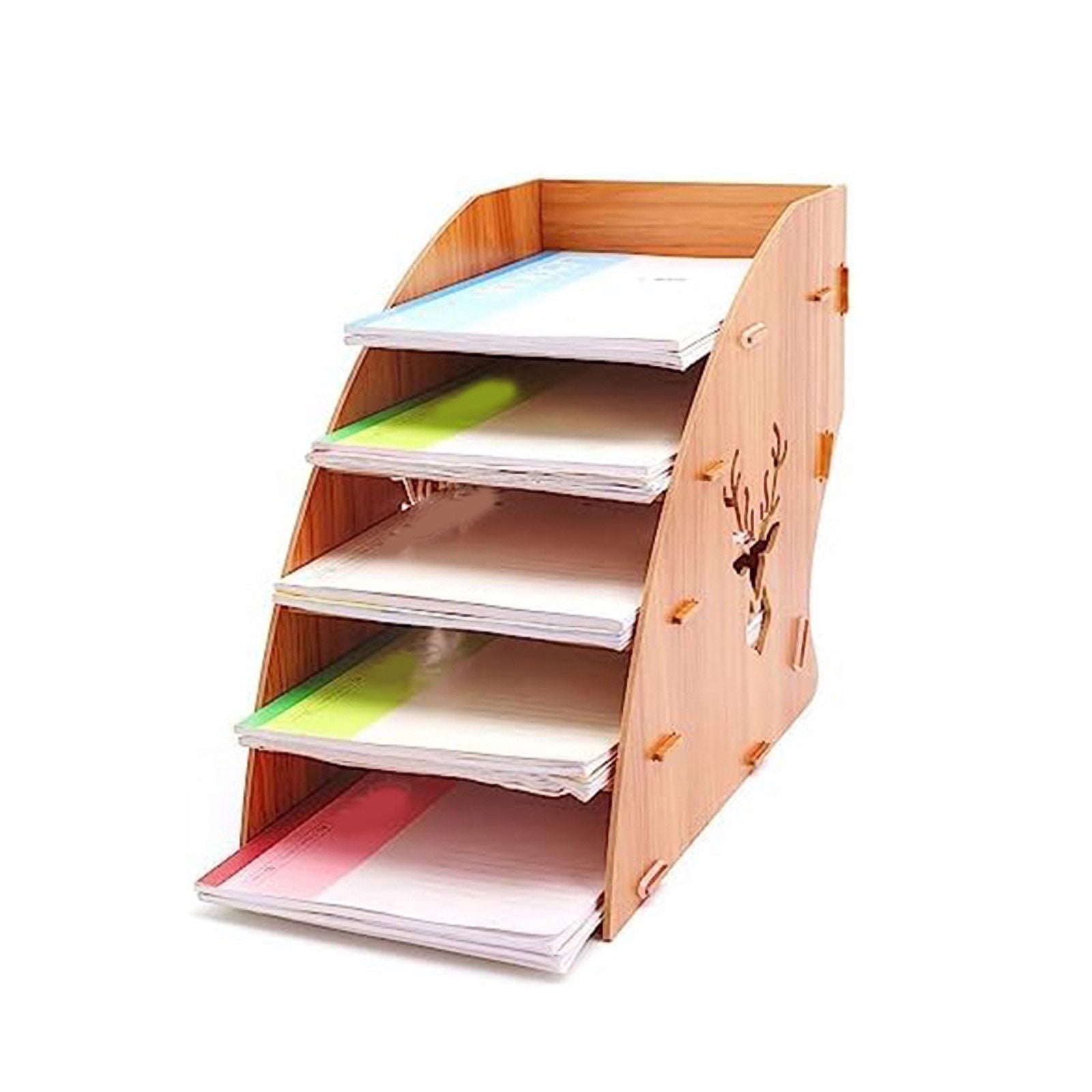 Wooden Invoice Bill Storage Rack Desktop Paper Organizer File Holder Document Letter Sorter Tray Mail Rack