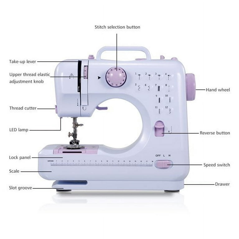  Mini Sewing Machine, Adjustable 2-Speed 2-Thread Sewing  Machine, Portable Electric Sewing Machine with Foot Pedal, for Denim  Leather etc DIY (White) (White)