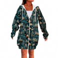 thumbnail image 5 of Women's Christmas Printed Long Sleeve Hooded Sweatshirt Jacket with Drawstring and Zipper Pockets, Fashionable Casual Wear for Fall and Winter,Dark Blue,M, 5 of 6