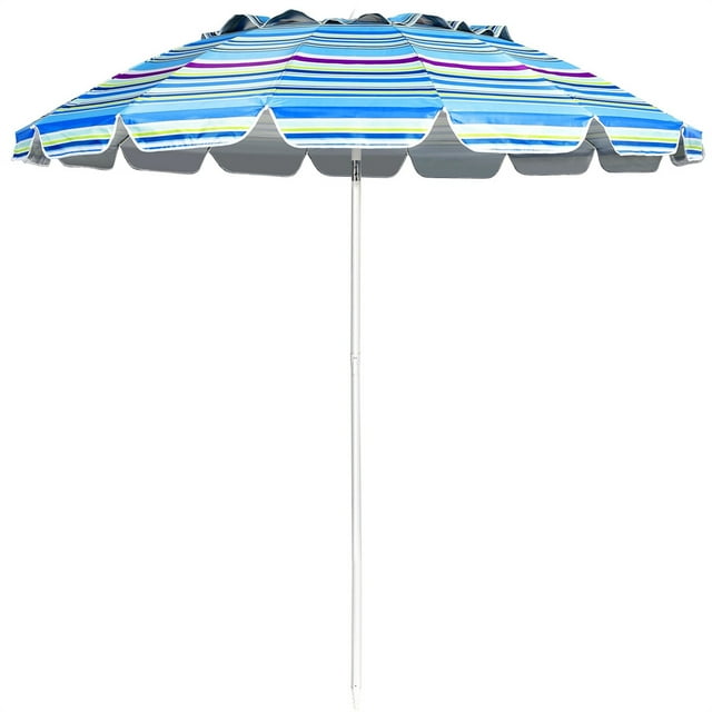 Sombrilla de Playa Costway Parasol Regulable Inclinable Raya Azul 2,2 x 2,45 m