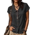 thumbnail image 5 of sdhkgrrt Women Short Sleeve Button Down Shirts Summer Casual Collared Tops Solid Slim Fit Pullover Blouses Cute Office Work Outfits Clothes, Black 2XL, 5 of 8
