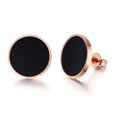 thumbnail image 1 of Black Circle Stud Earrings for Women Pink Gold Tone Stainless Steel, 1 of 6