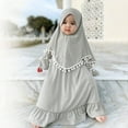 thumbnail image 4 of IBTOM CASTLE Toddler Baby Girl Abaya Dress with Hijab Long Sleeve Smocked Dress Islamic Dubai Full Cover Modest Muslim Dress 18-24 Months Gray, 4 of 8