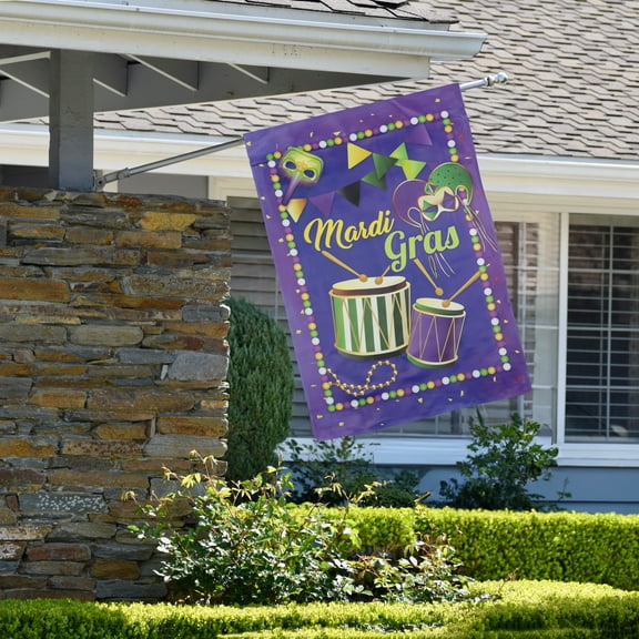 Northlight Carnival Masks and Drums "Mardi Gras" Outdoor Flag - 40" x 28"