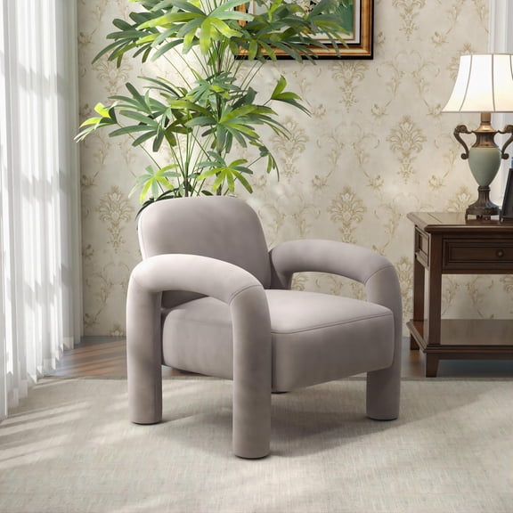 SEYNAR Mid-Century Modern Velvet Upholstered Accent Chair,Elephant Trunk Lounge Chair for Living Room(Light gray)