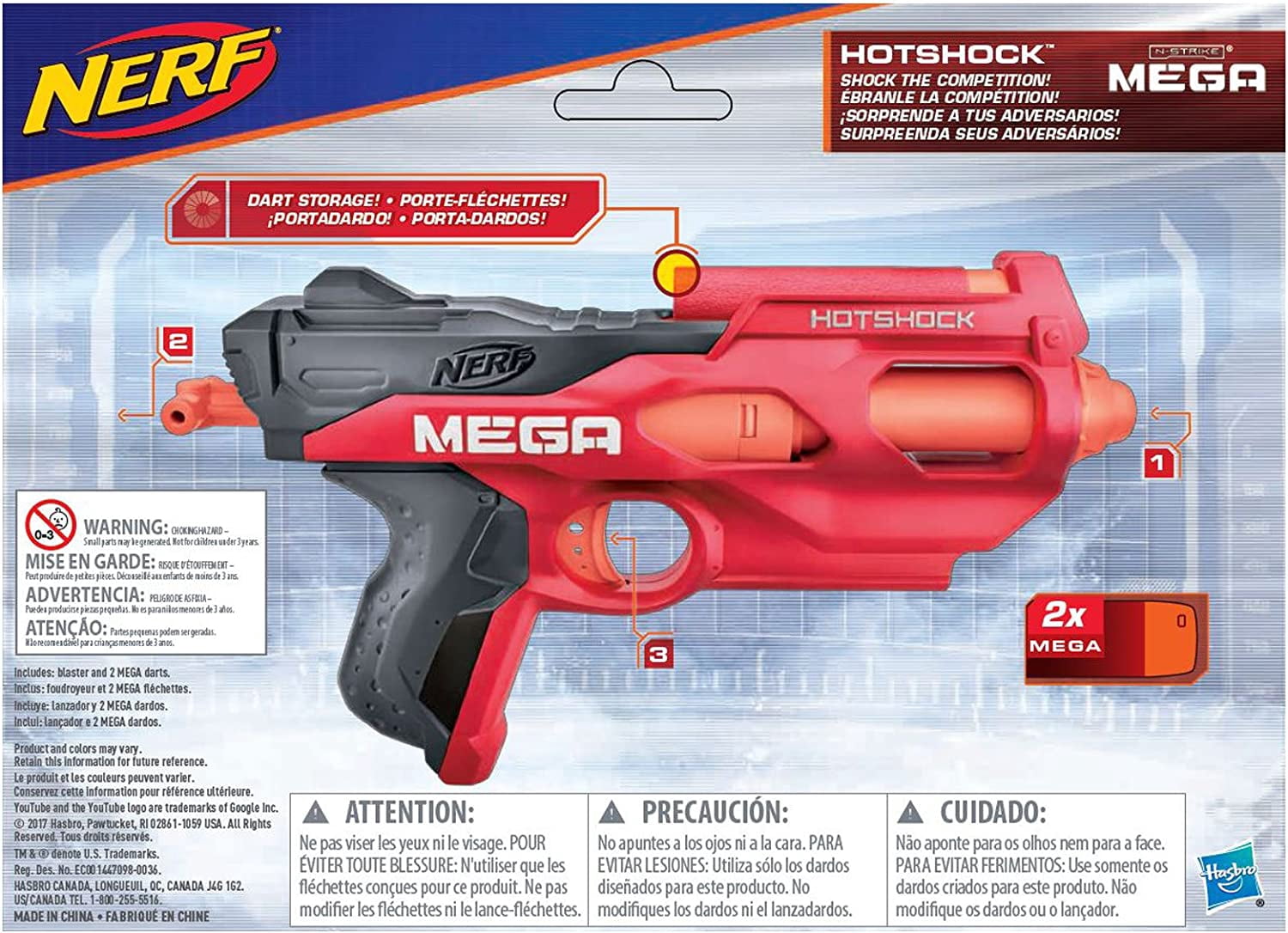 Nerf N-Strike HotShock Red, Mega Blasting, Ages 8+, Blasters