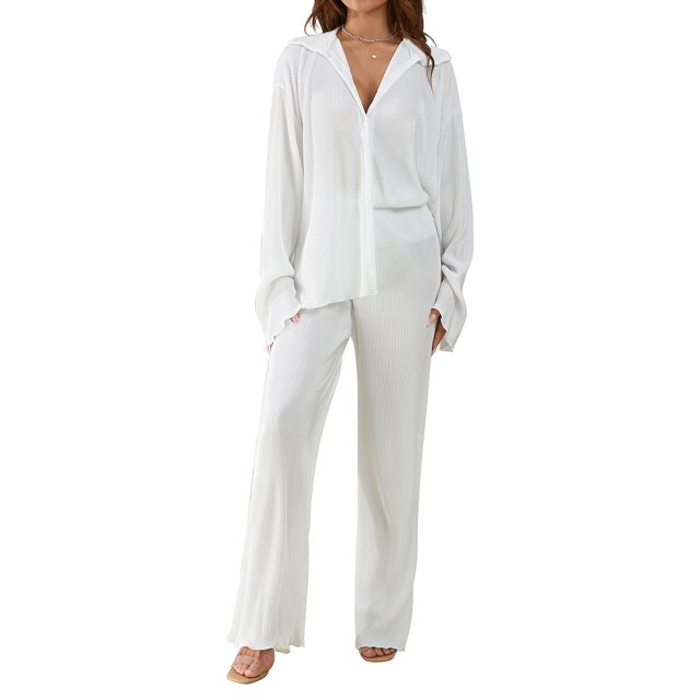 Txlixc Traje de pijama para mujeres, chaqueta de manga larga con solapa + pantalones Txlixc moda