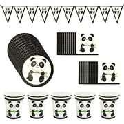 SUPARO 61pcs Panda Party Supplies Set, Panda Tableware Set with Panda Plates Cups Banner Straw Tablecloth for Kids Baby Shower Birthday Decorations
