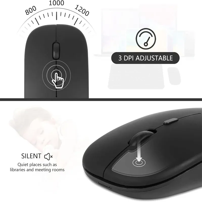 Wireless Mouse Bluetooth-Compatible Gaming Mouse (Dual Mode:BT+2.4Ghz) Ergonomic Rechargeable Mice for PC/Laptop/Macbook