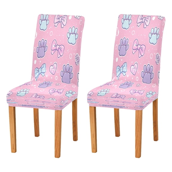 Chair Cover 2 Pack Removable Dining Chair Protectors Washable Chair Slipcovers Seat for Home Wedding Decor Dog Paw Prints and Bows