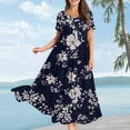 thumbnail image 2 of KLHDSF Dresses For Women Bohemian Floral Print Short Sleeve Dress Loose Casual Summer Vacation Black L, 2 of 6