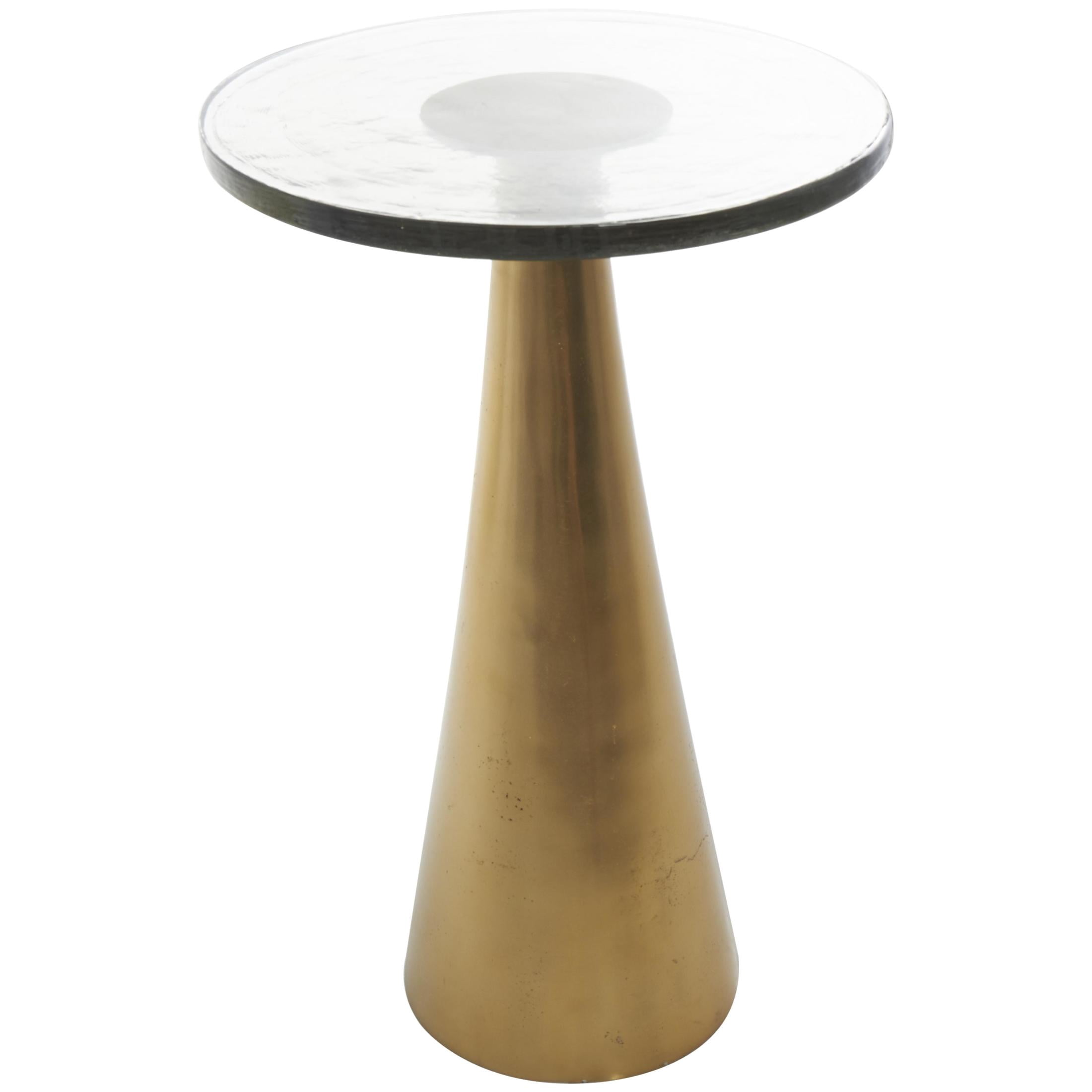 DecMode 14" x 22" Gold Aluminum Metal Cone Geometric Accent Table with Textured Glass Tabletop, 1-Piece