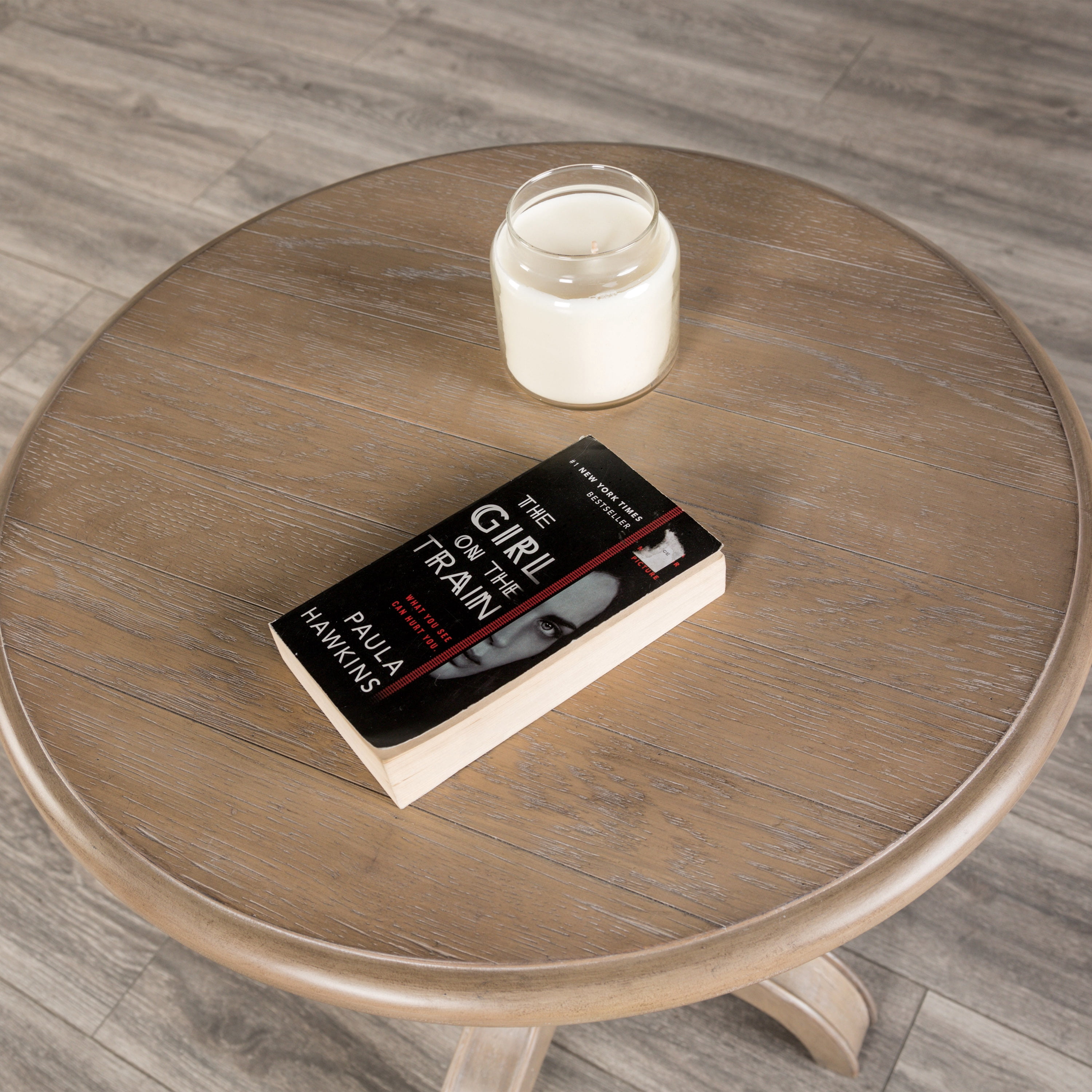 Furniture of America Lociste Farmhouse Solid Wood Round End Table, Light Washed White