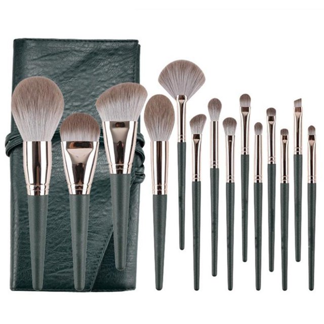 Juego De 14 Brochas De Maquillaje, Base En Polvo, Correctores, Sombras De Ojos, Brochas De Maquillaje Para Cejas Con Bolsa De Cosméticos Vogacara CE006430-00