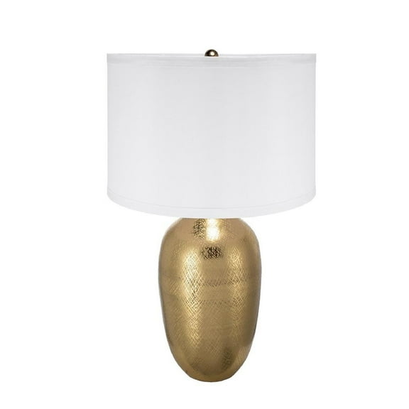 A&B Home Round Aluminum Sheet Gold Table Lamp with Fabric Shade - 15"Dia. x 26"H - Gold/White