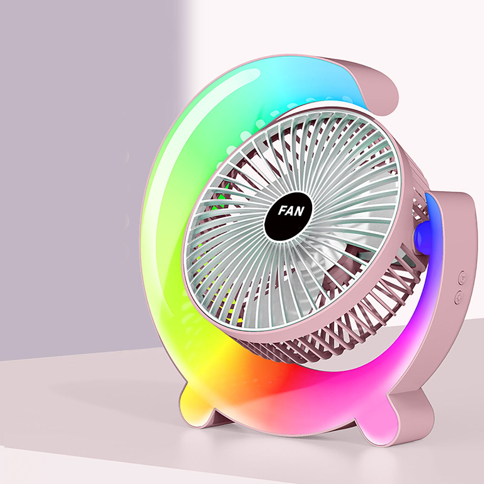 Qocolhg 10 inch Personal Desk Fan with Color Running Lamp,High