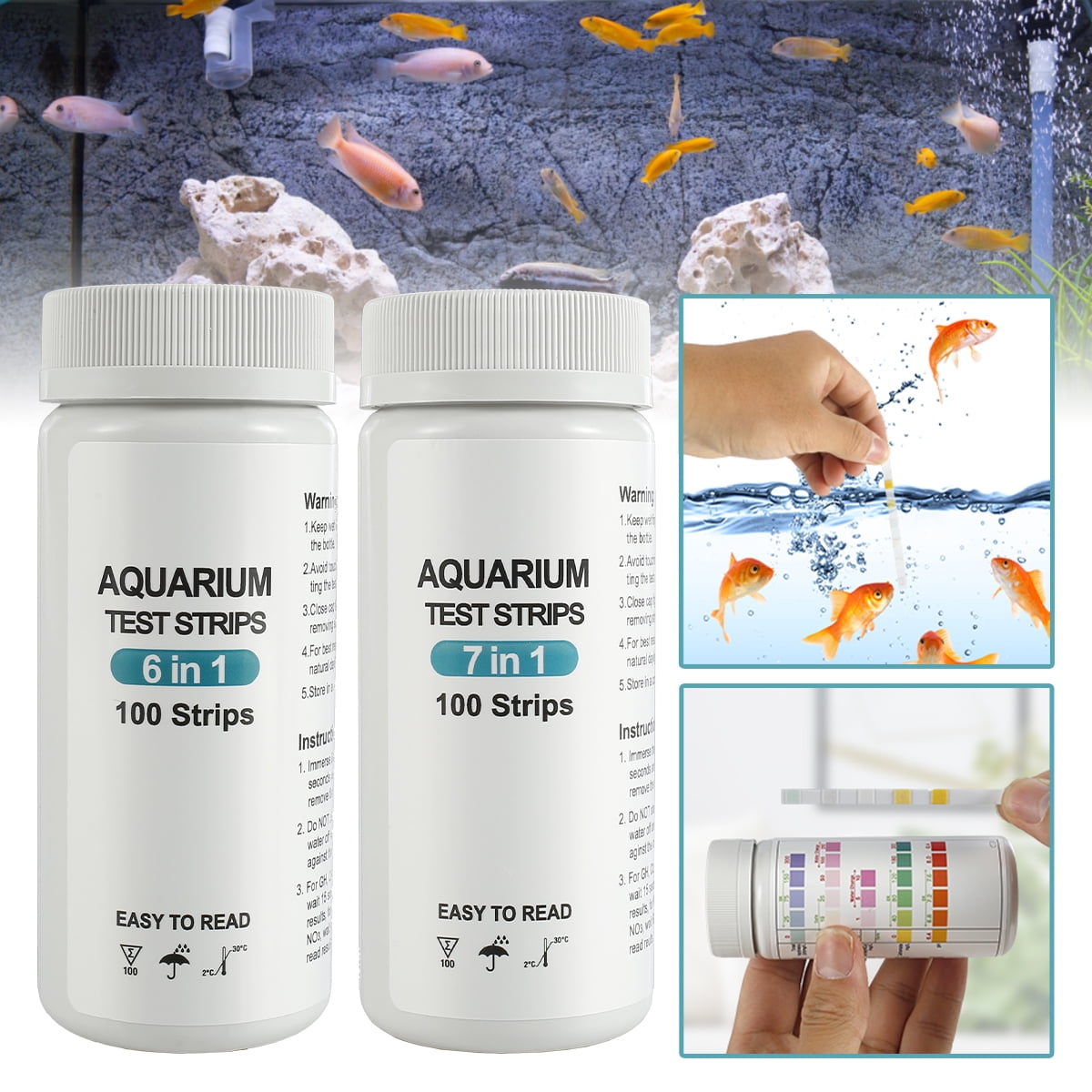 Luxbird 7 in 1 Aquarium Test Strips, Fish Tank Test Kit, 100 Strip Pack,  Freshwa