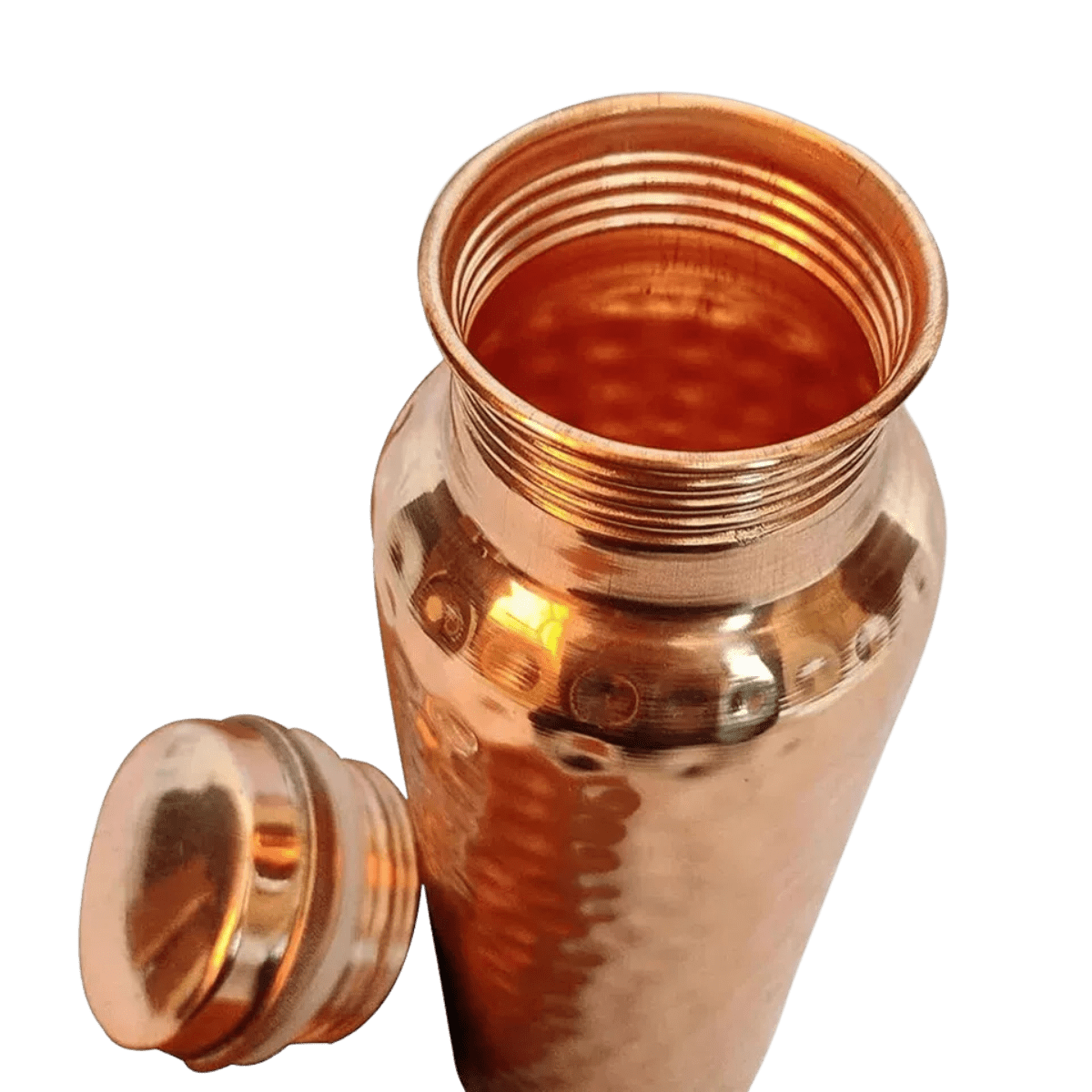 Pure Copper Water Bottle with 4 Hammered Copper Glasses | Leak-Proof Cap | Ayurvedic Healthy Drinking Set for Home & Office