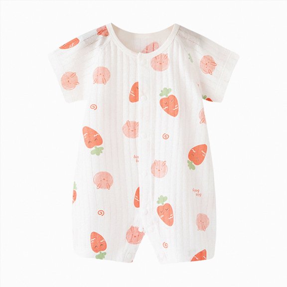 KPOPLK Newborn Baby Boy Clothes Infant Romper Outfit Button Up Cute Pattern Essential Short Sleeve Summer Spring Clothing 0-24M(18-24 Months,Red)