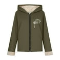 thumbnail image 5 of Hooded Jackets For Women Full-Zip Long Sleeve Cute Graphic Print Outwear Sherpa Lined Thermal Cardigan With Pockets (XL, Army Green-B), 5 of 7