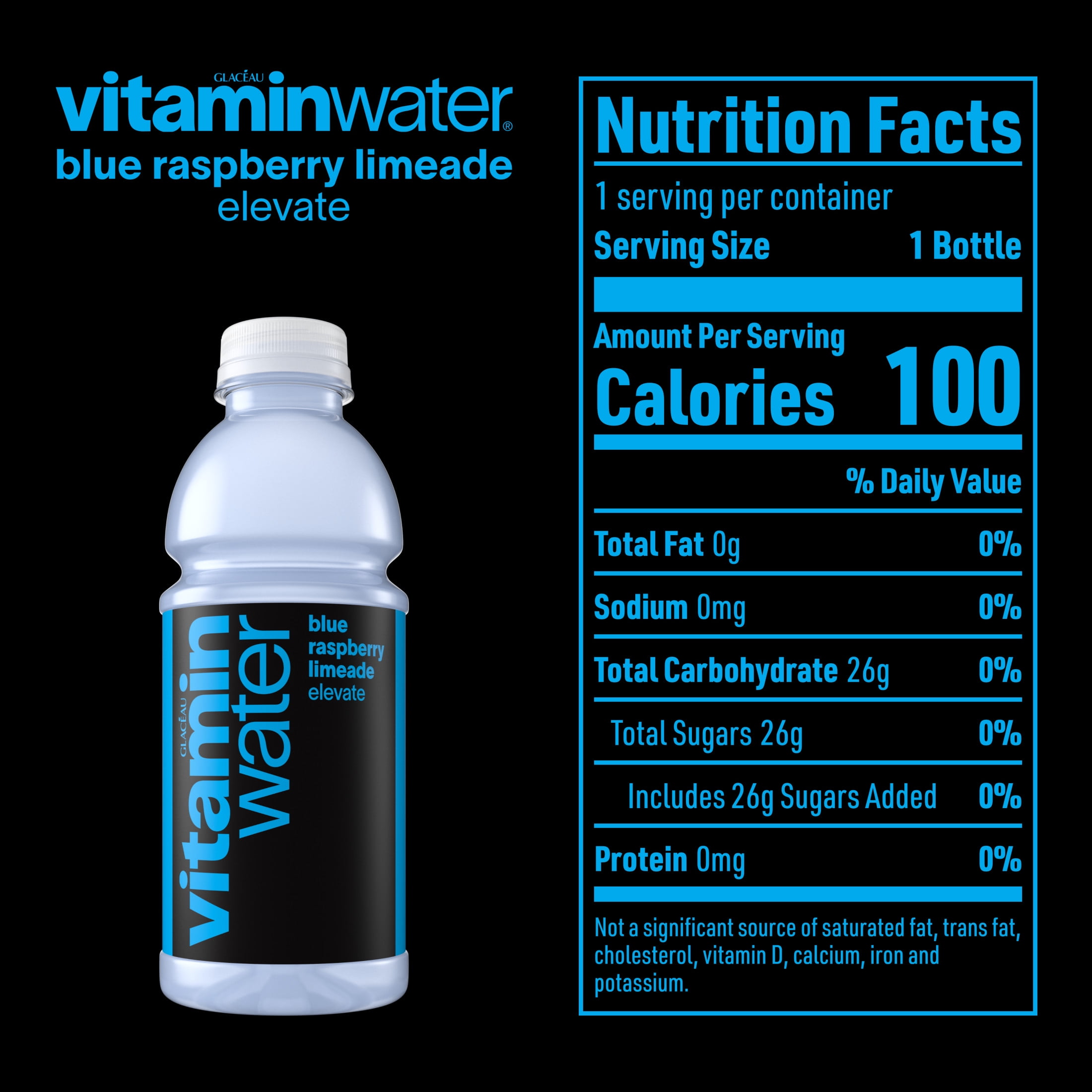 vitaminwater Elevate Blue Raspberry Limeade Flavored Water Beverage Bottle, 20 fl oz