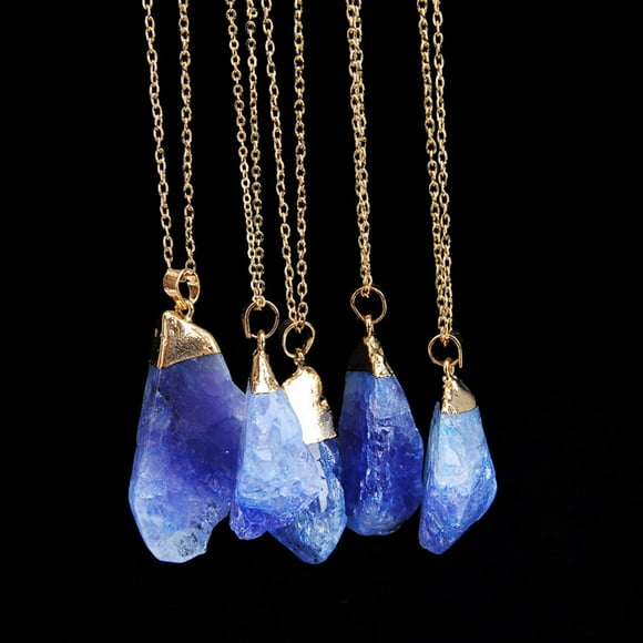 Jewelry On Clearance 1Pc Natural Stone Crystal Necklace Gold Plated Quartz Pendant Blue