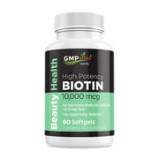 GMP Vitas Biotin 10,000 mcg, 60 Softgels, Supports Healthy Hair, Skin, and Nails