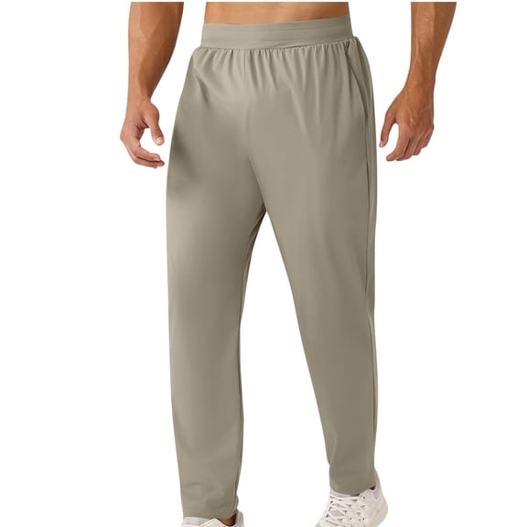 YLSDY Men's Lightweight Running Pants Elastic Waist Stretch Jogging Golf Workout Loose Trousers with Pockets Khaki XL