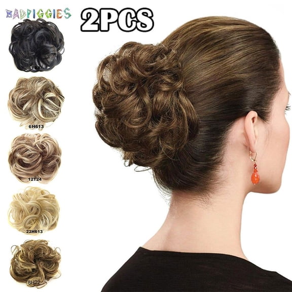 BadPiggies 2PCS Natural Messy Hair Bun Updo Extensions Wrap Curly Hair Scrunchie Ponytail Hairpieces