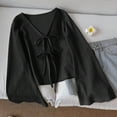 thumbnail image 3 of AKOEE Womens Crop Sweaters Open Tie Front Cardigans Soft Knit V Neck Long Sleeve Casual Spring Fall Blouses (XL, Black), 3 of 8