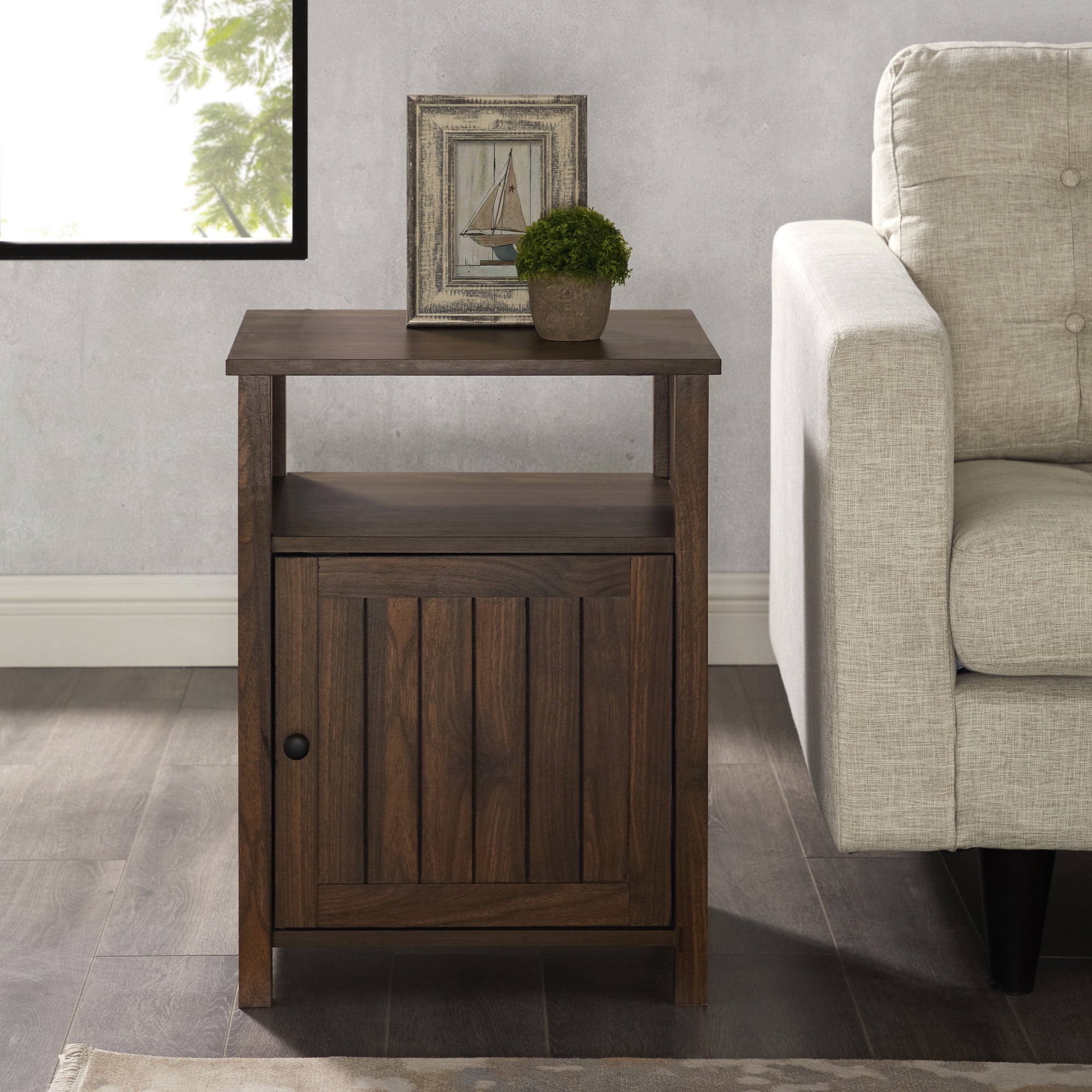 Walker Edison Modern Open Shelf End Table, Dark Walnut