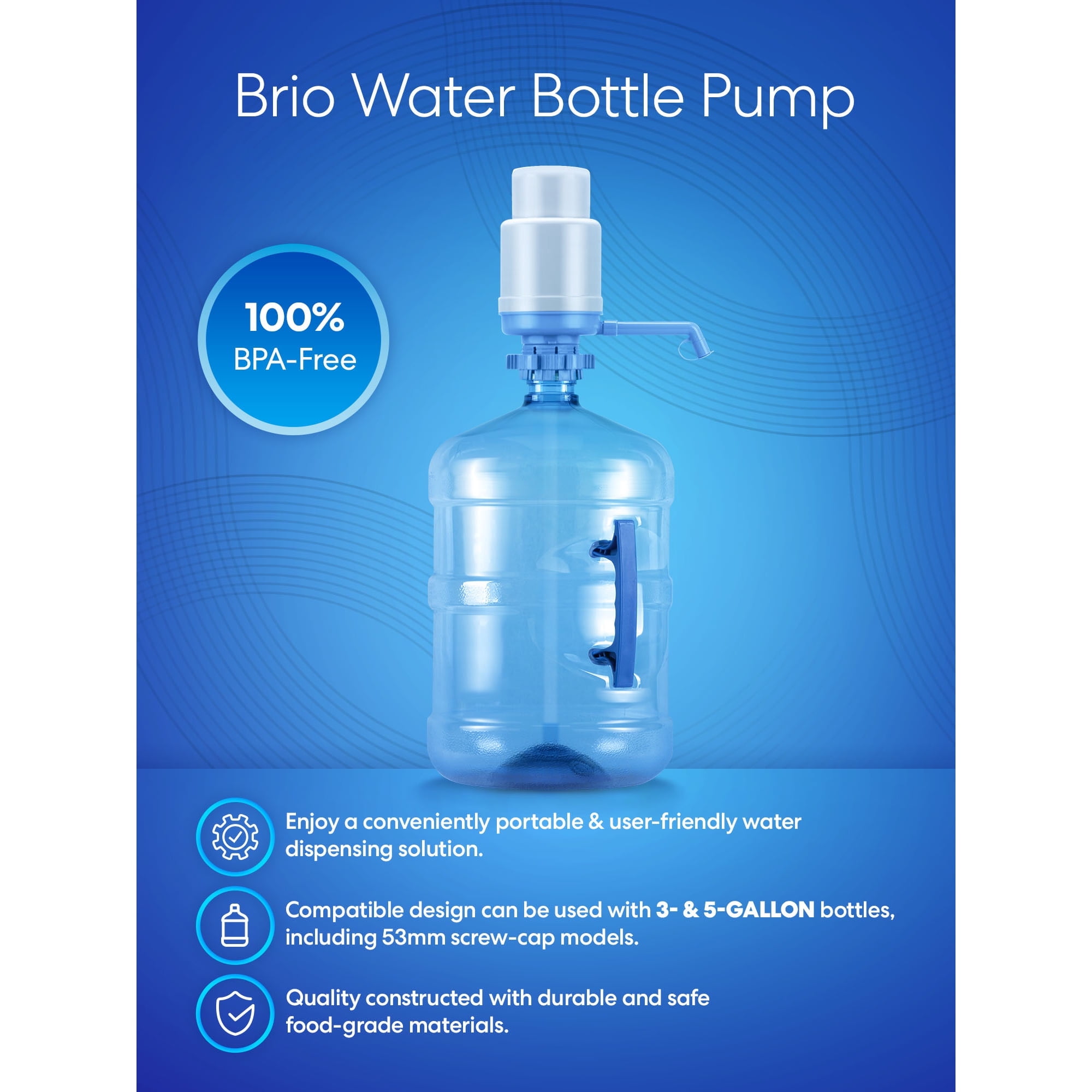 Brio Universal 5 Gallon Manual Beverage Water Pump Made of Sturdy Plastic, Blue