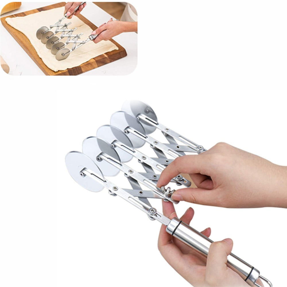 Lngoor Stainless Pizza Slicer 5 Wheel Pastry Cutter Multi-Round Dough Cutter Roller Cookie Pastry Knife Divider with Handle, Size: 9.90 x 2.40 x 2.30