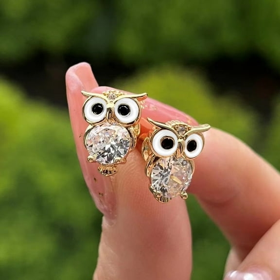 New Women's Cute Diamond and Zirconia Owl Earrings