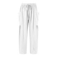 thumbnail image 5 of Womens Wide Leg Pants Plus Size Linen High Waisted Elastic Waist Drawstring Hippie Pants Stretchy Ankle Length Beach Gaucho Pantswith Pockets White XL, 5 of 9