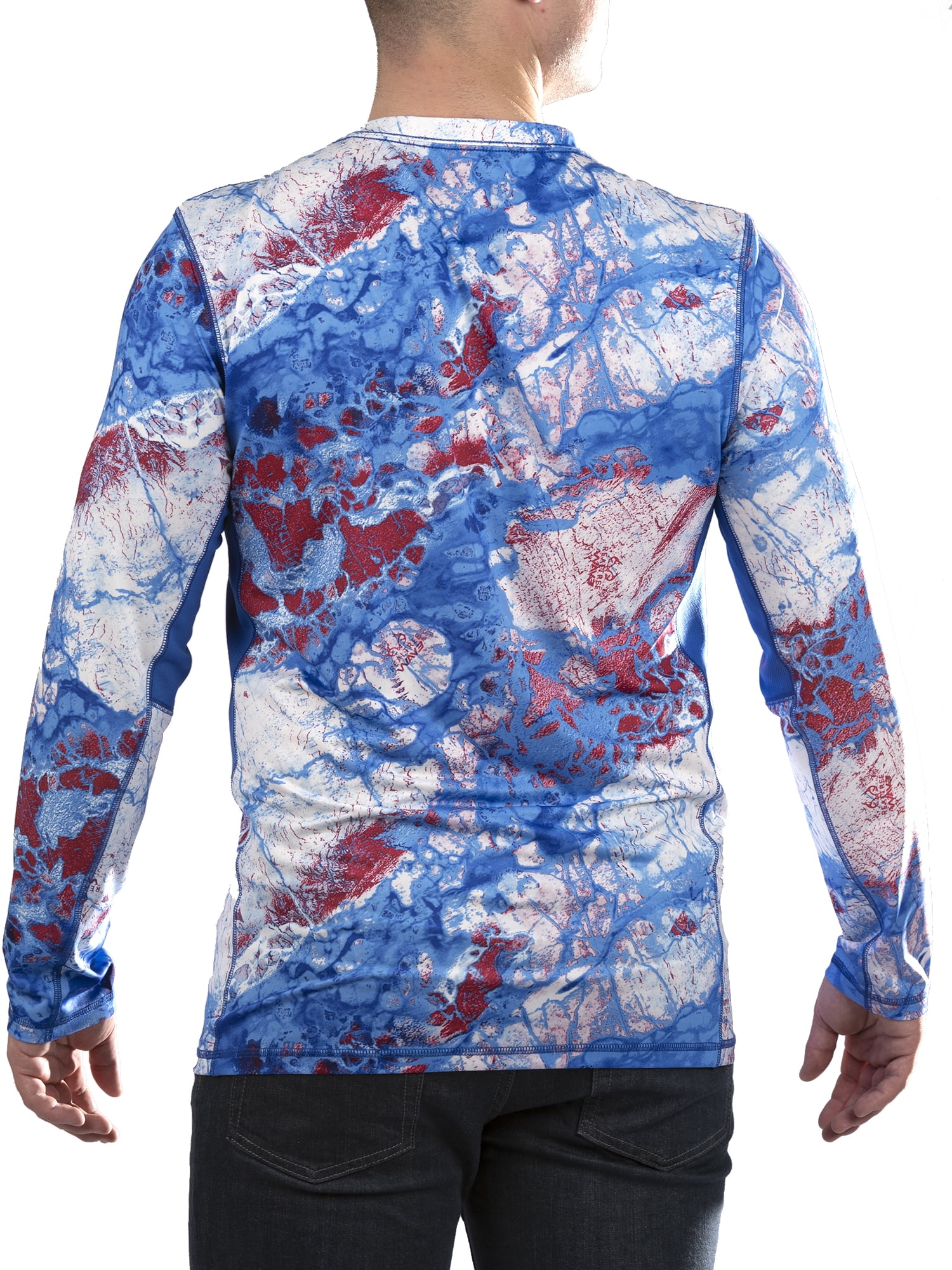 Realtree Wav3 Camo Americana White Long Sleeve Performance Fishing Shirt for Men