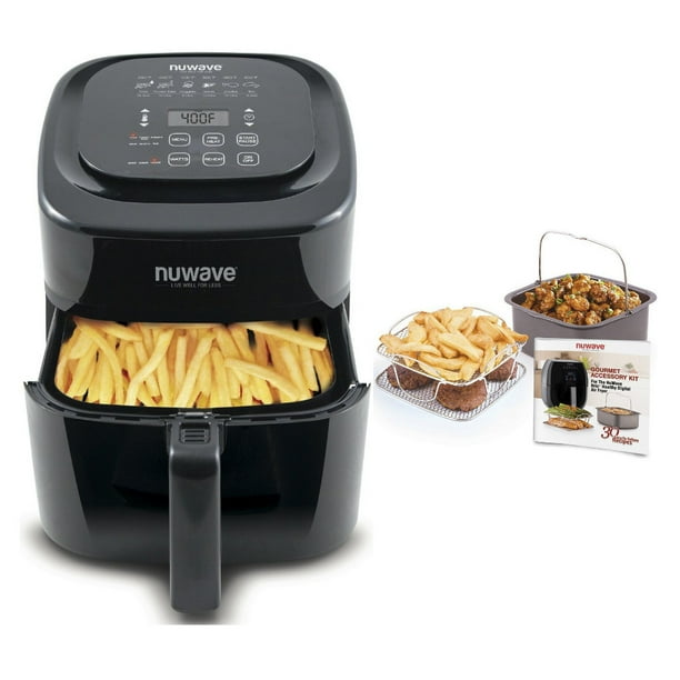 NuWave Brio Digital Air Fryer (6 qt, Black) with 2piece Cooking Set (3