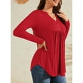 thumbnail image 4 of Fancyglim Women Tunic Tops Long Sleeve Henley Shirts V Neck Casual Pleated Button Blouse Tops Red XL, 4 of 7