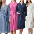 thumbnail image 3 of Women Water Absorption Bath Robe Solid Waffle Bathrobe Spa Home Dress Nightgown, 3 of 8
