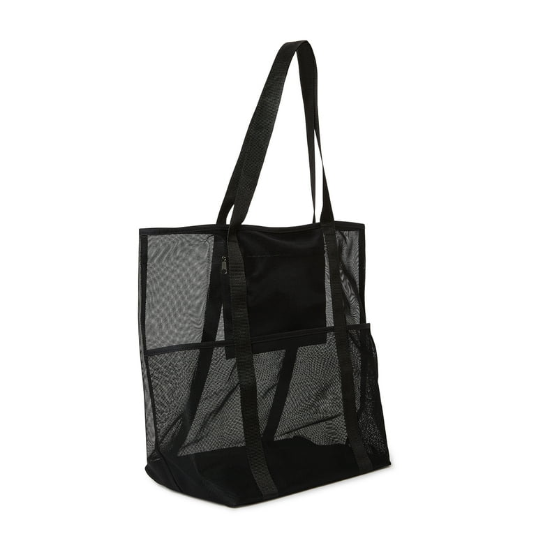 Time and Tru Women's Mesh Beach Tote Bag, 2-Pack Black / Black, Size: One Size