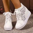 thumbnail image 4 of Women's Shoes Platform Hidden Heels Sneakers for Women Lace Crochet Lace Up Chunky Bottom High Heels Shoes (White 7.5), 4 of 7