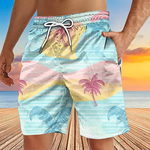 Xysaqa Mens Swim Trunks Men'S Big & Tall Beachwear Summer Holiday Bathing Suit Swimwear Palm Tree Print Board Shorts With Pockets Comfy Drawstring Elastic Waist Clearance Purple 4X